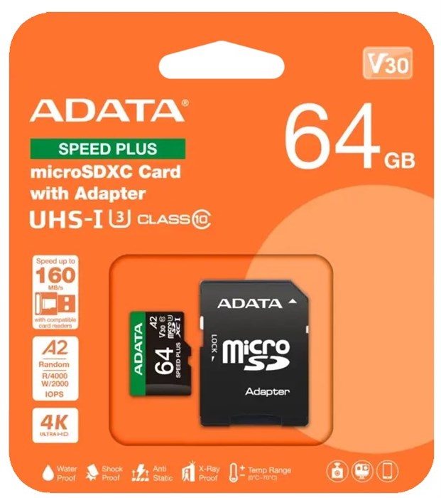 Карта памяти MicroSDXC 64GB ADATA UD64GUI3V30A2SP-RA1 1138398