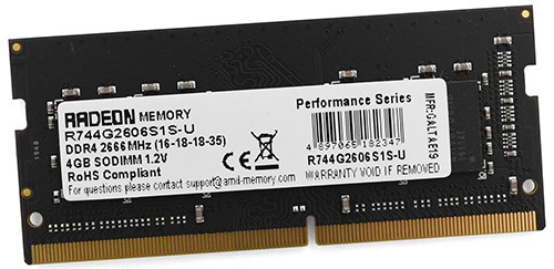 Модуль памяти SODIMM DDR4 4GB AMD R744G2606S1S-U 799532