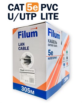 Кабель витая пара U/UTP 5e кат. 4 пары Filum FL-LITE-5E-UUTP4-24AWG-PVC-305-GY 1109972